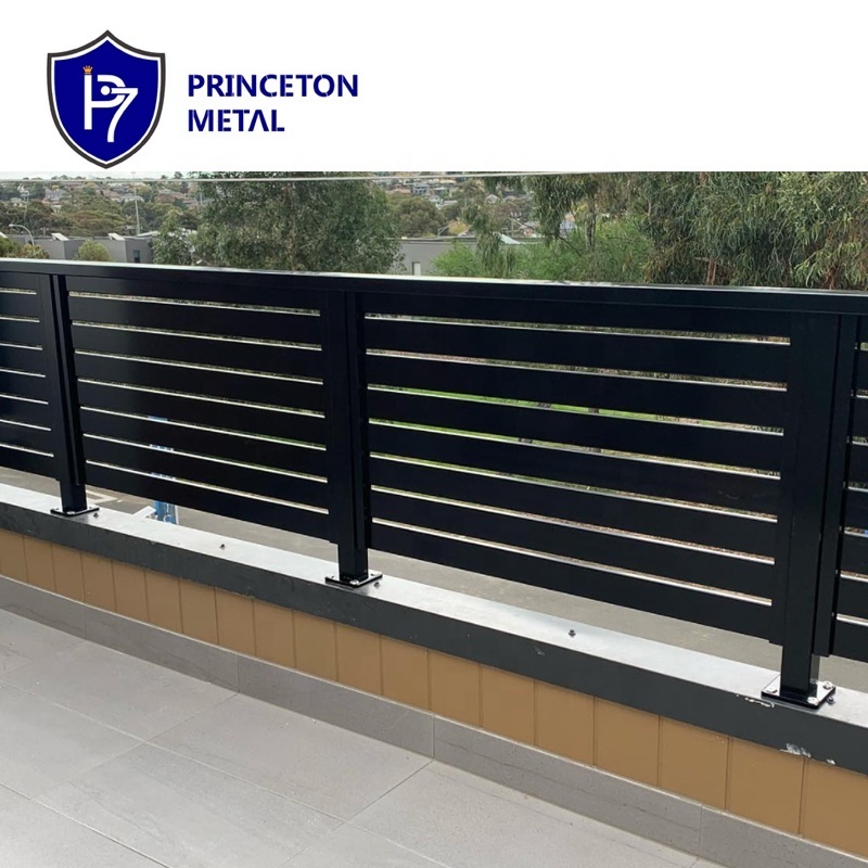 Powder coated fence railing aluminum outdoor supplier terrace U channel handrails horizontal slat aluminum railings