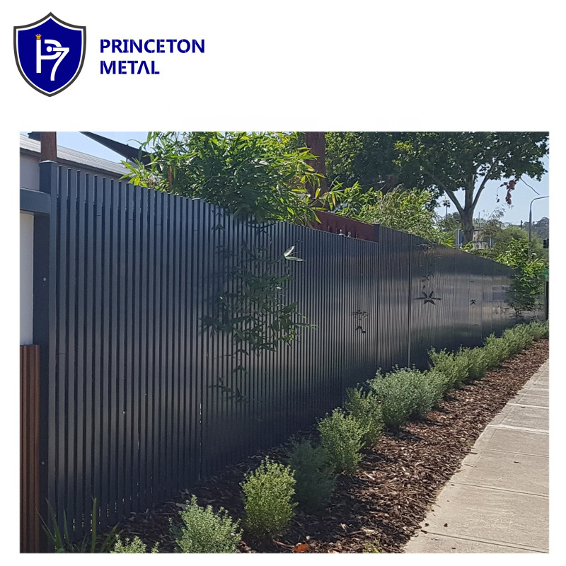 Powder coated used black garden privacy aluminum slat fence vertical fence panels post