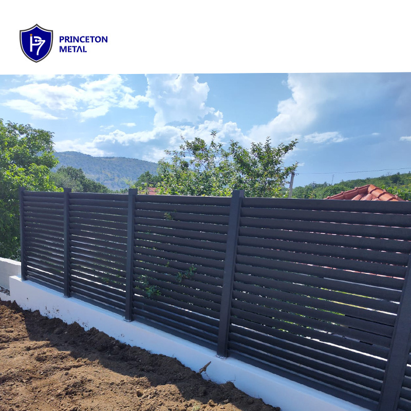 Powder coated used black garden privacy aluminum slat fence vertical fence panels post