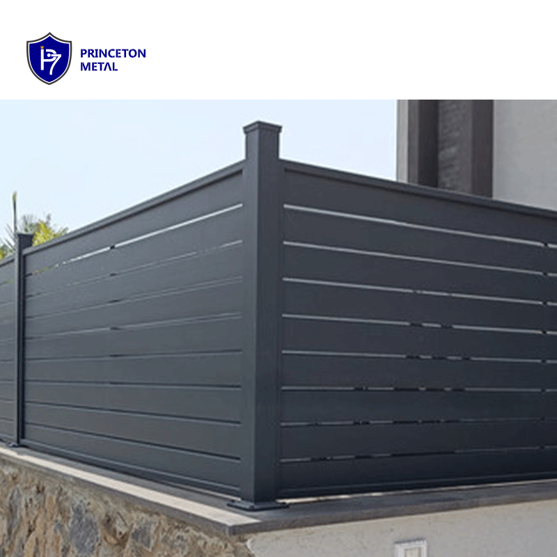 Decorative powder coated black DIY aluminum horizontal slat fence panels