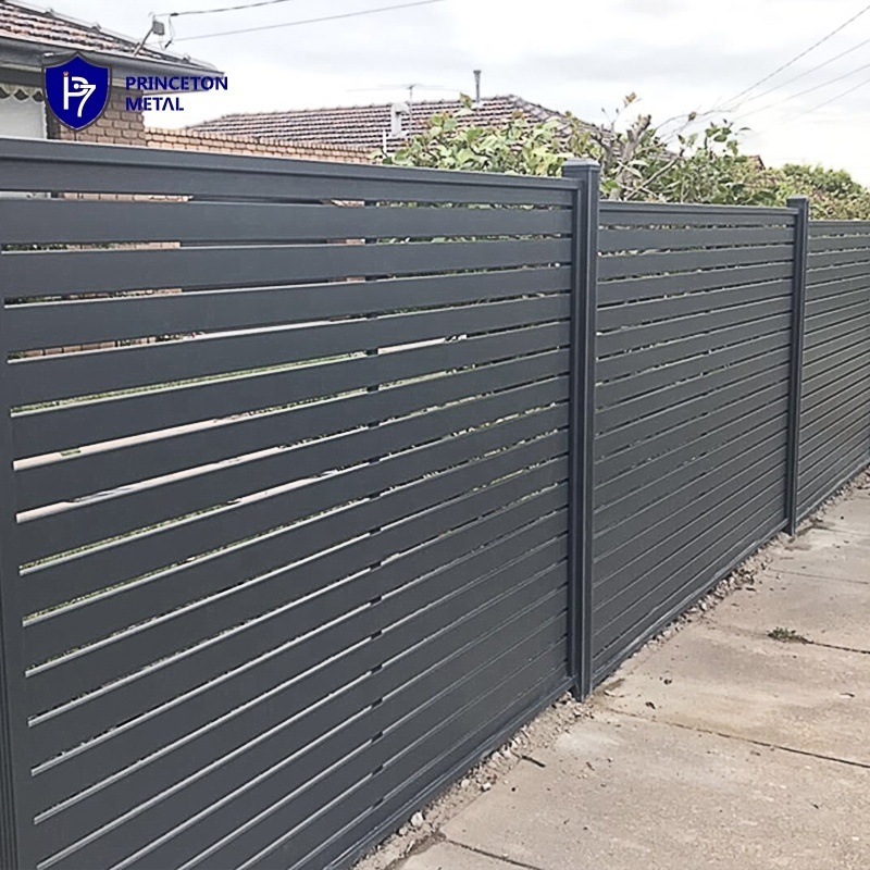 DIY  custom modern residential yard style black metal aluminum slat fence panels