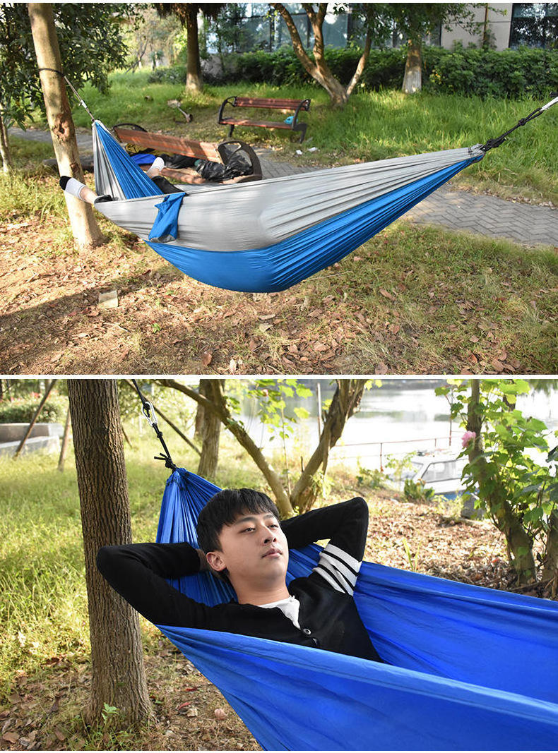 Camping Hammock Nylon High Quality Double Person Outdoor Camping Accessories Park Rope Tree Hanging Portable Hammocks Swing Bed