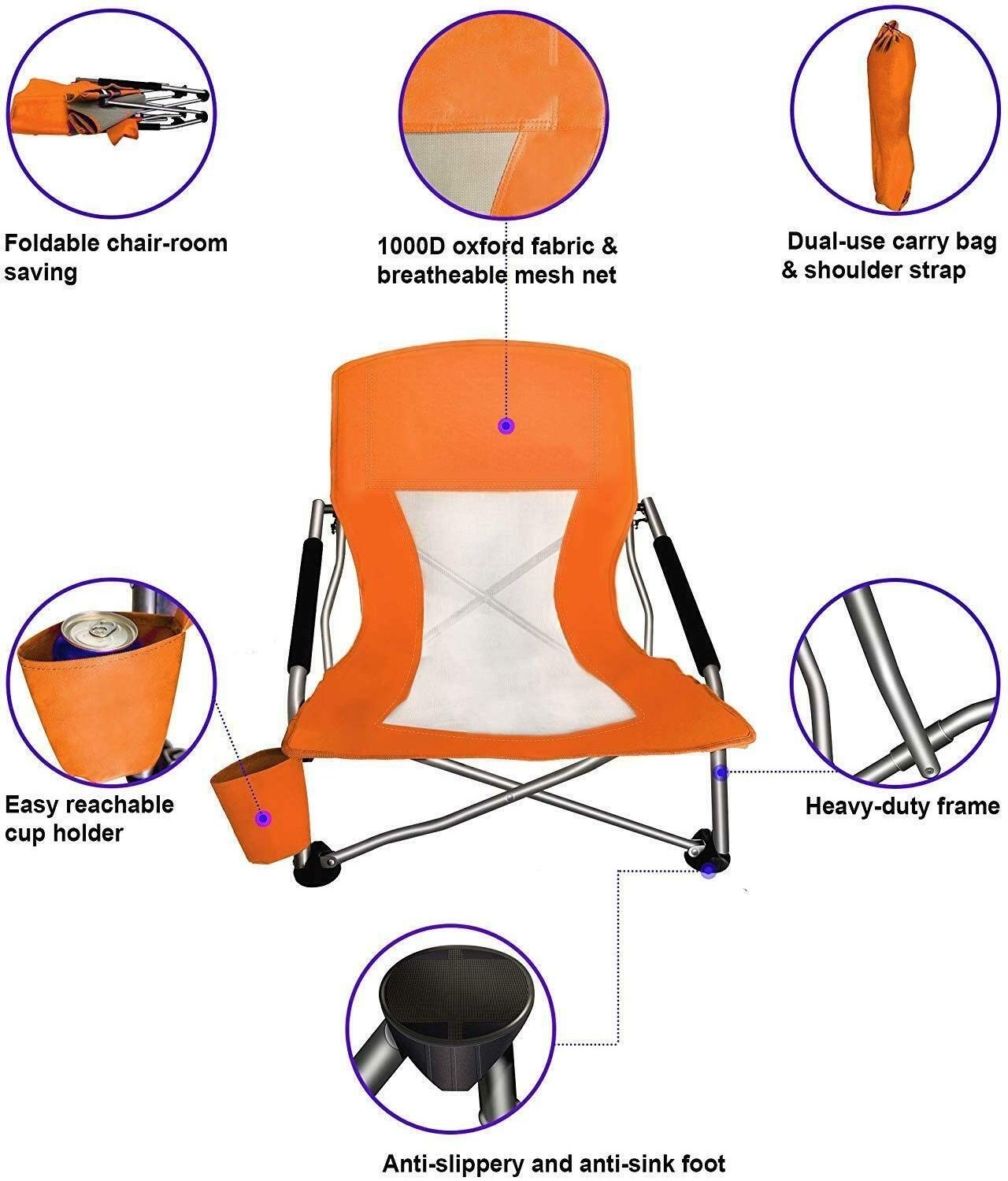 Low Profile Folding Chair for Camping Beach Chair with Carry Bag Outdoor Chair