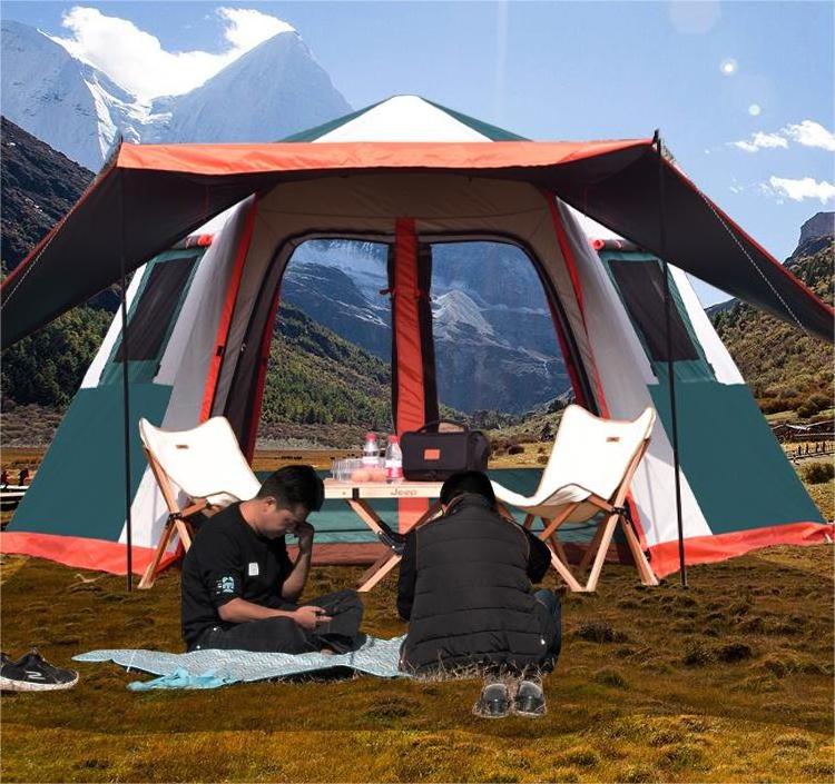 High Quality Waterproof Sunscreen Camping Tent Portable Automatic Outdoor Tent Large Space Hexagonal Mesh Tent