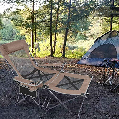 2 in 1 Folding Camping Chair Outdoor Reclining Portable Chair With Detachable Mesh Side Table