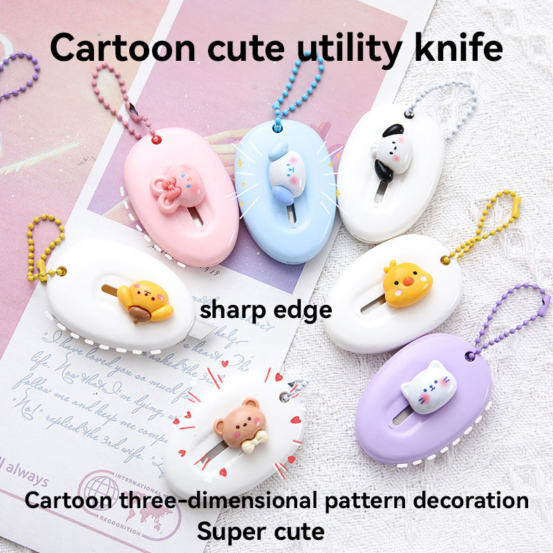 Art Colorful Mini Slides Retractable Utility Knife Box Cutter Letter Opener Pocket Knives for Girls