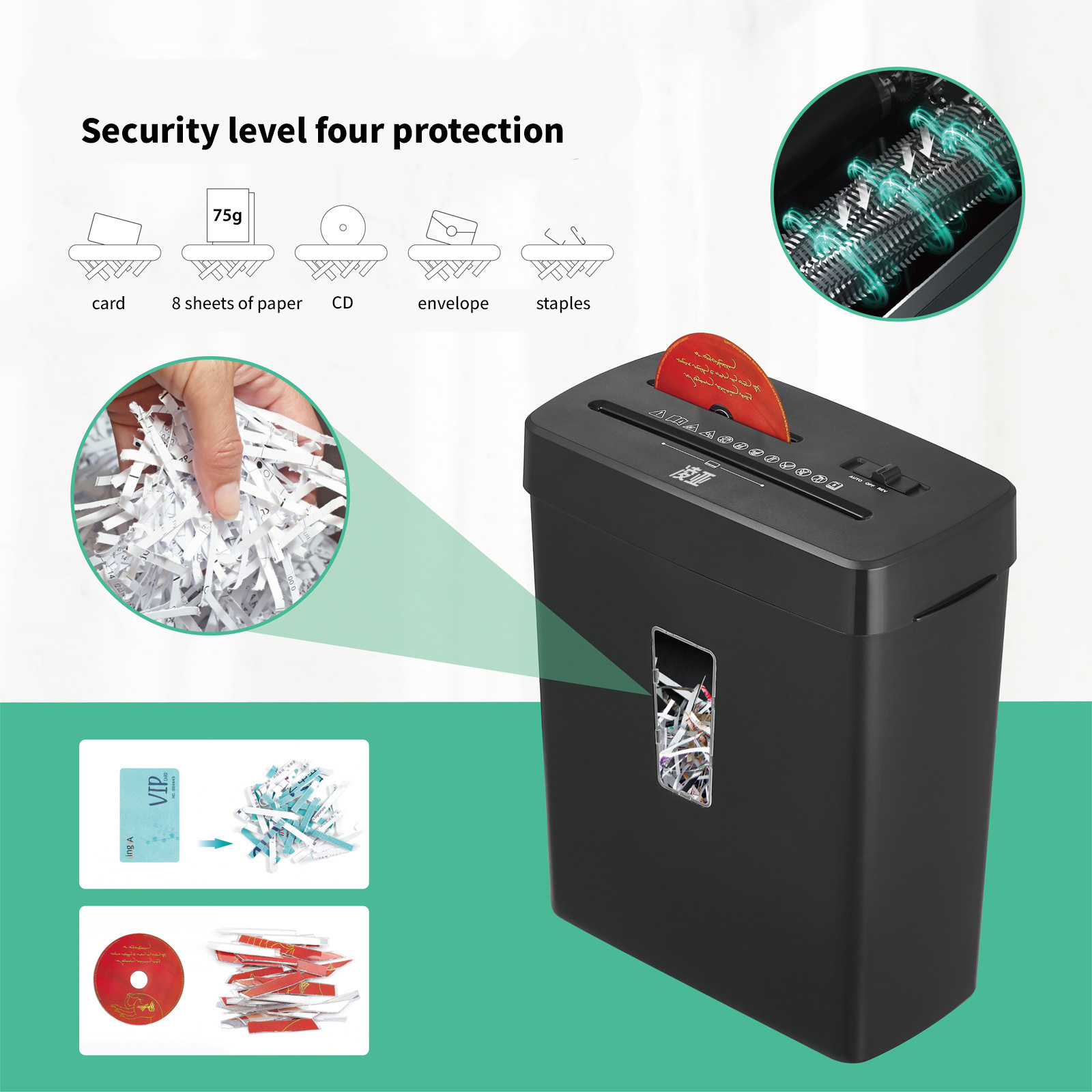 13L large capacity 4-level confidentiality 8-sheet electric CD credit card file documents cutting shredders for office