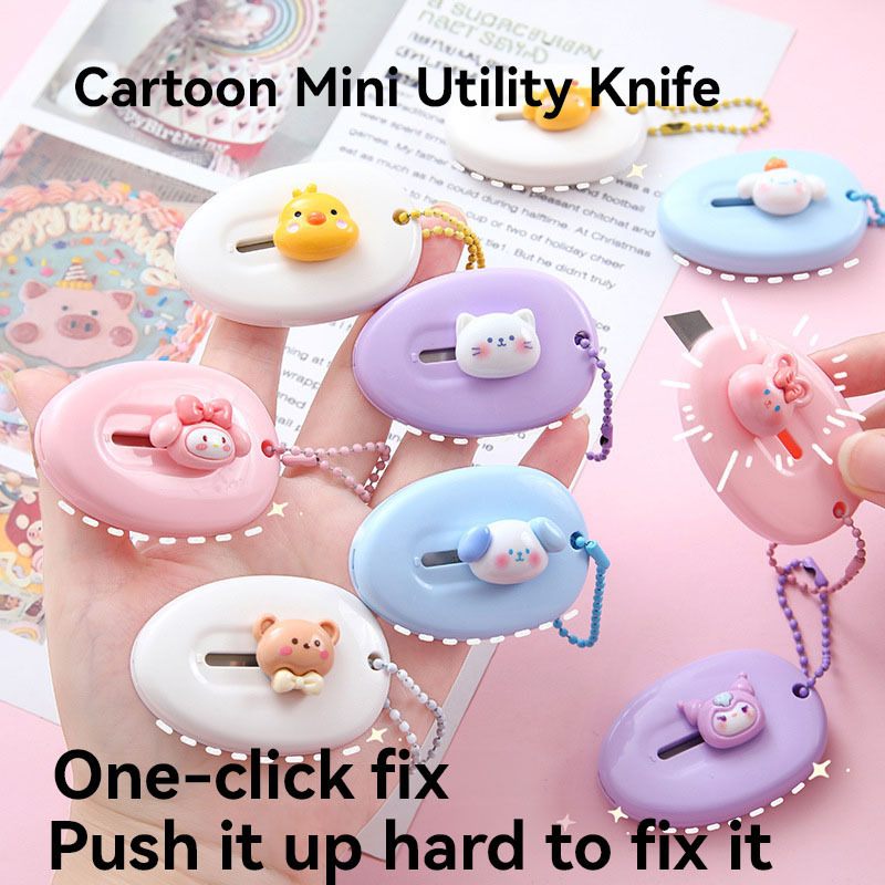 Art Colorful Mini Slides Retractable Utility Knife Box Cutter Letter Opener Pocket Knives for Girls