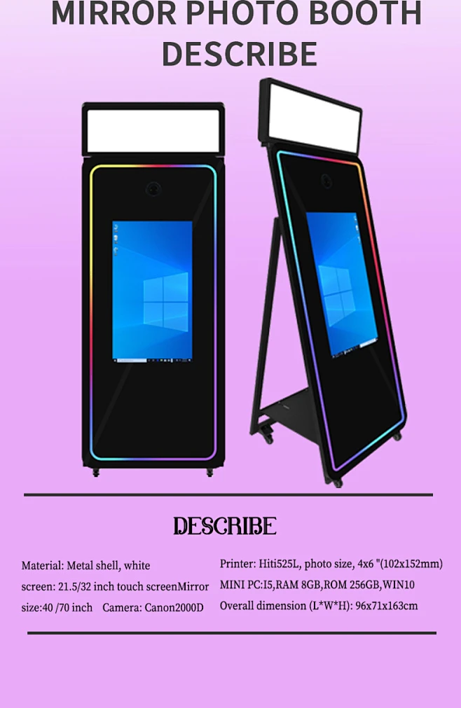 Dslr Selfie Mirror Photo Booth Touch Screen Portable 40 Inch Mirror Photo Booth Machine Kiosk With Camera And Printer