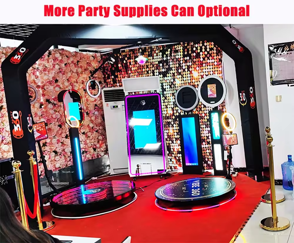 2024 Newest vogue Overhead 360 Photo Booth Box wireless automatic rotating selfie Inflatable Led 360 Photo Booth Enclosure