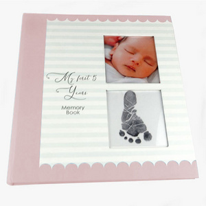 Eco Friendly Luxury Newborn Infant Baby Boy Girl First  5 Years Journals Spiral Bound Memory Book With Ink Pad