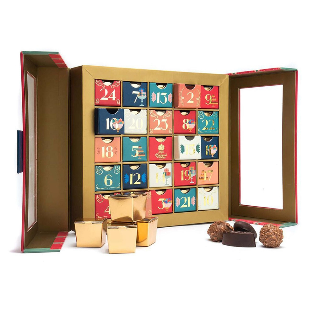 Luxury Gift Christmas Ramadan Eid Countdown Chocolate Cookie 24 Days Advent Calendar Packaging Box