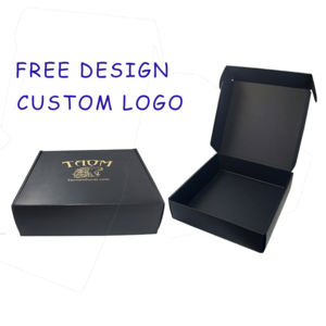 Customized Printing Matt Black Corrugated Paper Gift Mailer Box Packaging With Gold Foil Hot Stamping