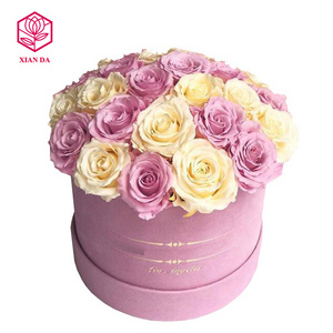 wholesale Luxury small round hat box velvet flower gift box