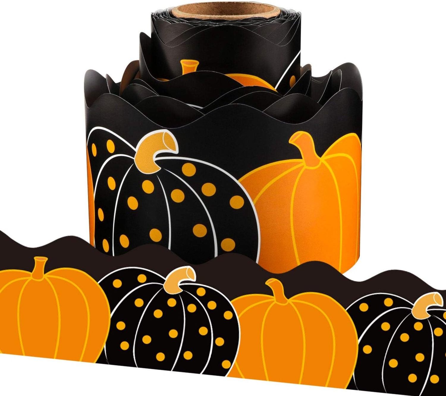 Halloween Thanksgiving Pumpkin Scalloped Border Trim for Fall Classroom Bulletin Board Decoration 36 Feet