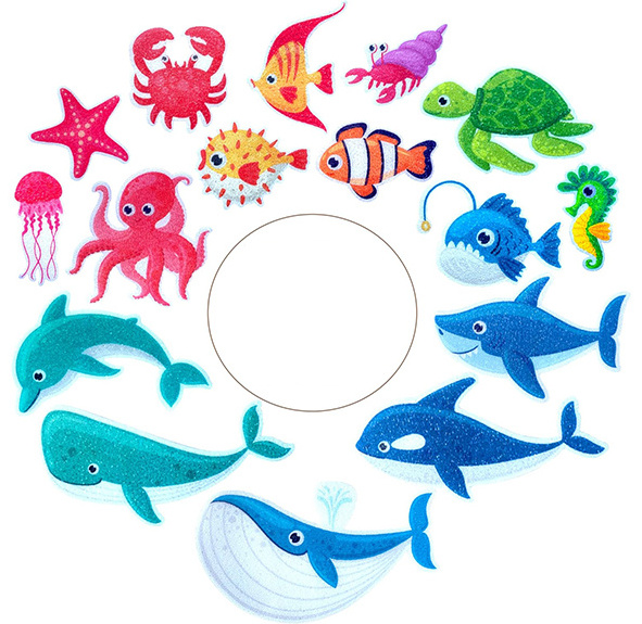 Custom Mixed Ocean Animals Bathtub Non Slip Adhesive Stickers For Kids Anti Slip Decal Threads for Shower and Bath Tub