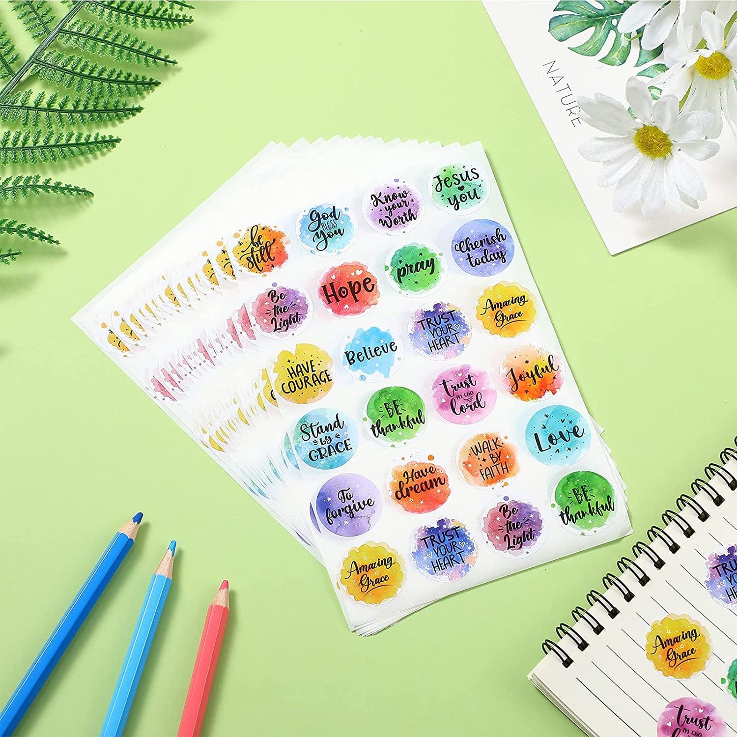 Inspirational Bible Verse Stickers Motivational Scripture Round bible stickers Faith Sticker Encouraging Decals for Prayer