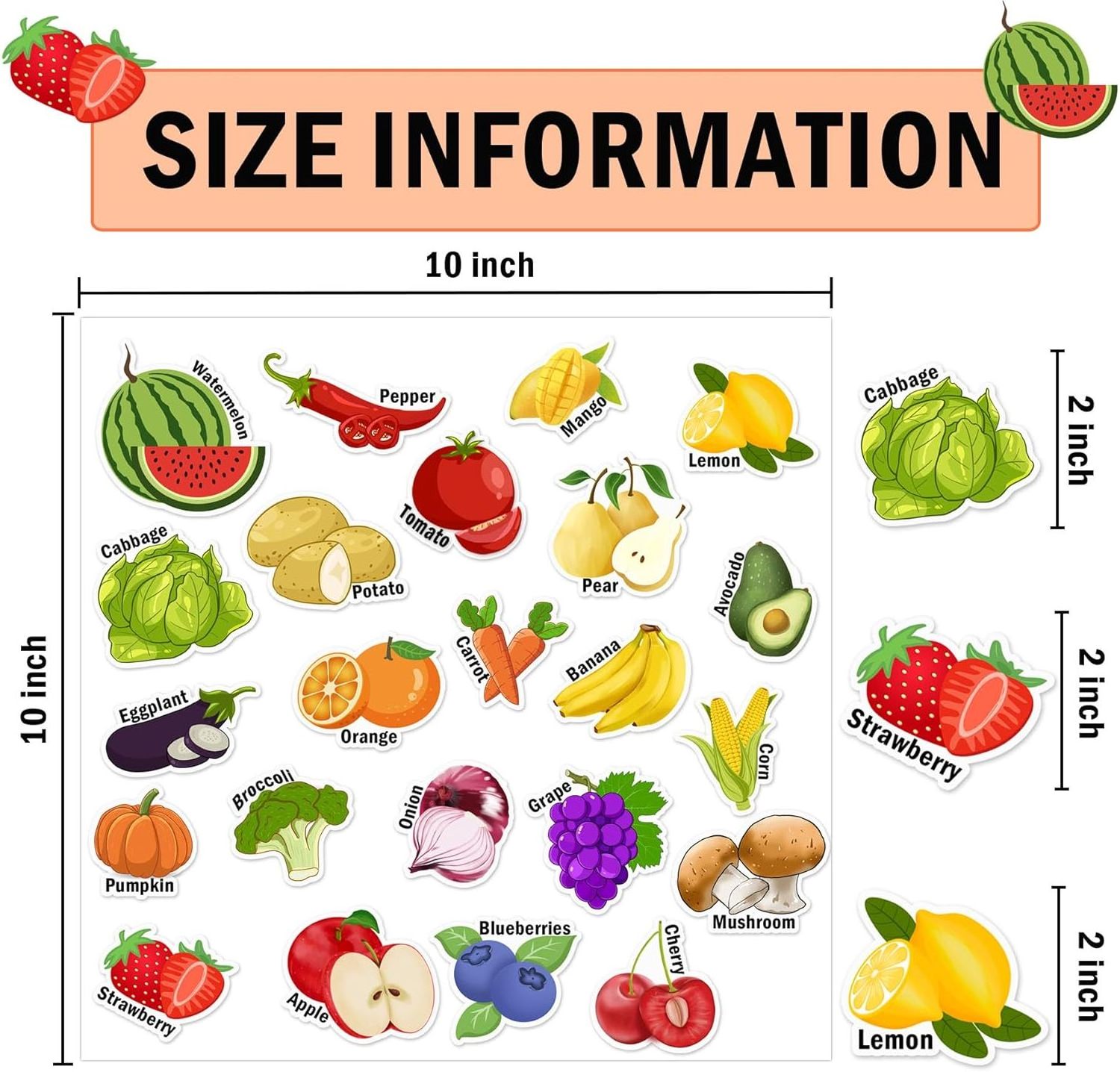 Cute Reusable Fruits Thick Gel Clings Vegetables Party Supplies Decor for Kids Adults Ornaments