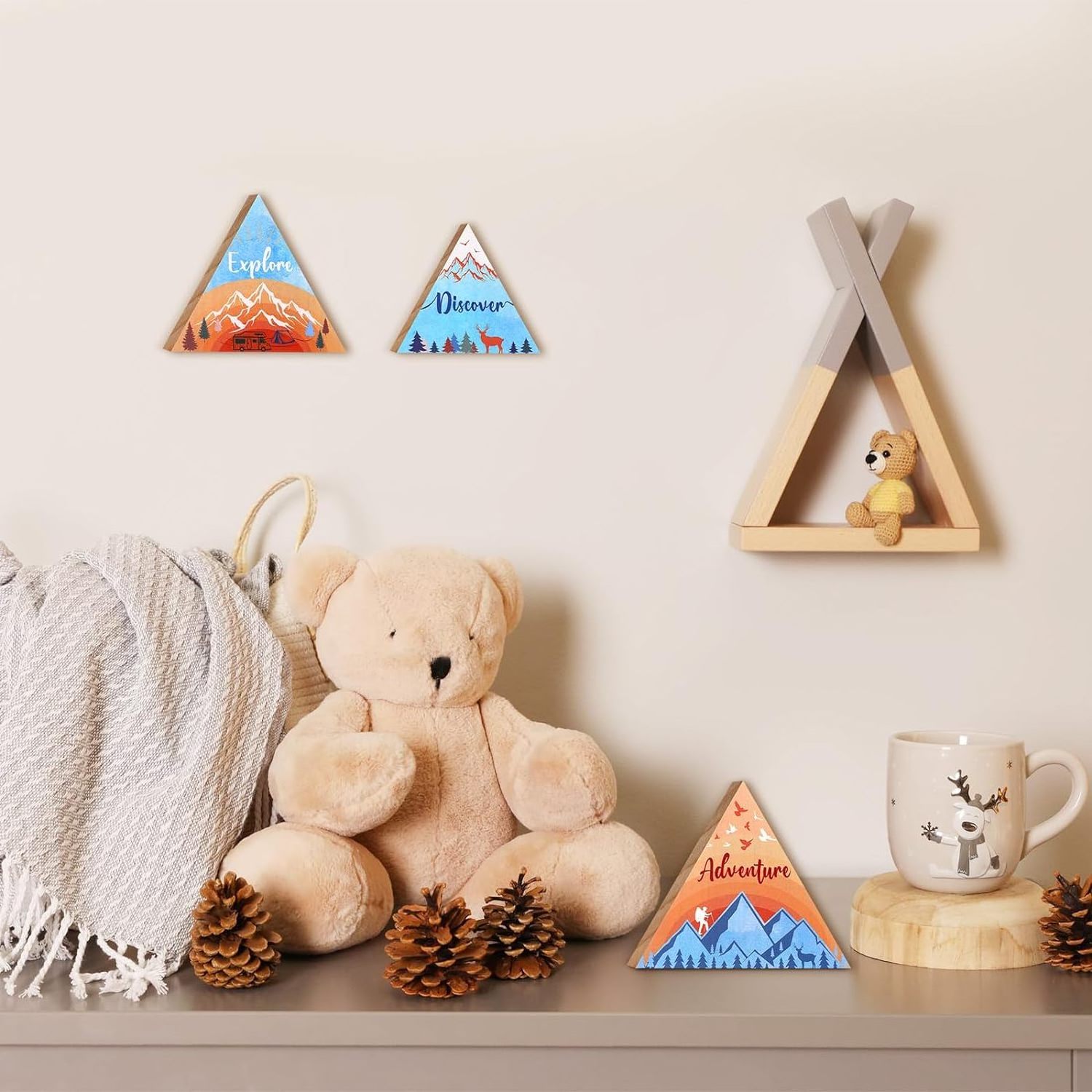 Wooden Mountain Decor Woodland Adventure Decor for Boy Travel Adventure Mountain Table Decor Centerpiece for Home Bedroom