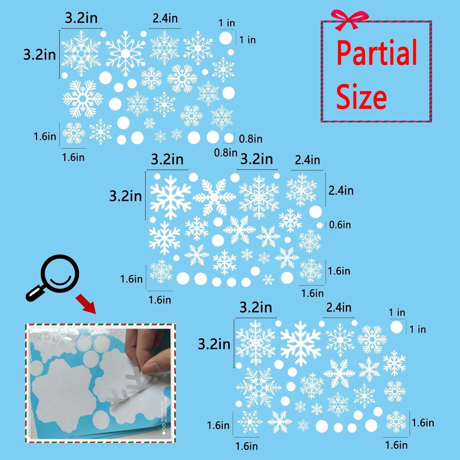 Christmas Window Clings Waterproof Double-Sided Static Decorations Decals Christmas Snowflake Window Stickers for Glass Windows