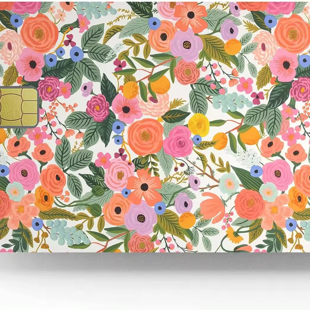 Floral Credit Card Stickers Skin  Slim Waterproof Anti-Wrinkling Removable Vinyl Debit Skin Cover Credit Card Decals