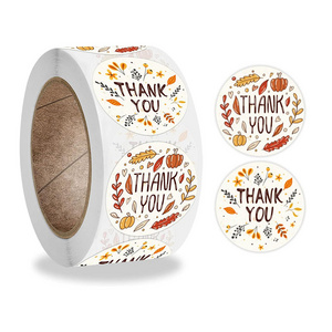 Thanksgiving Decoration Stickers for Kids Round Kraft Fall Leaf Thank You Label Stickers Colorful Pumpkin Labels