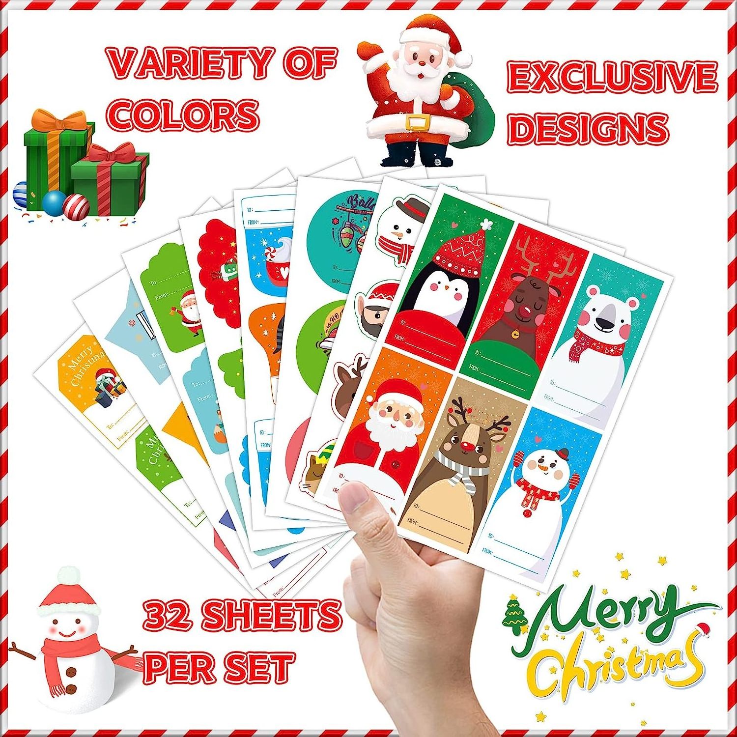 Customized reusable pvc kiss cut merry christmas decorations window glass static cling vinyl stickers