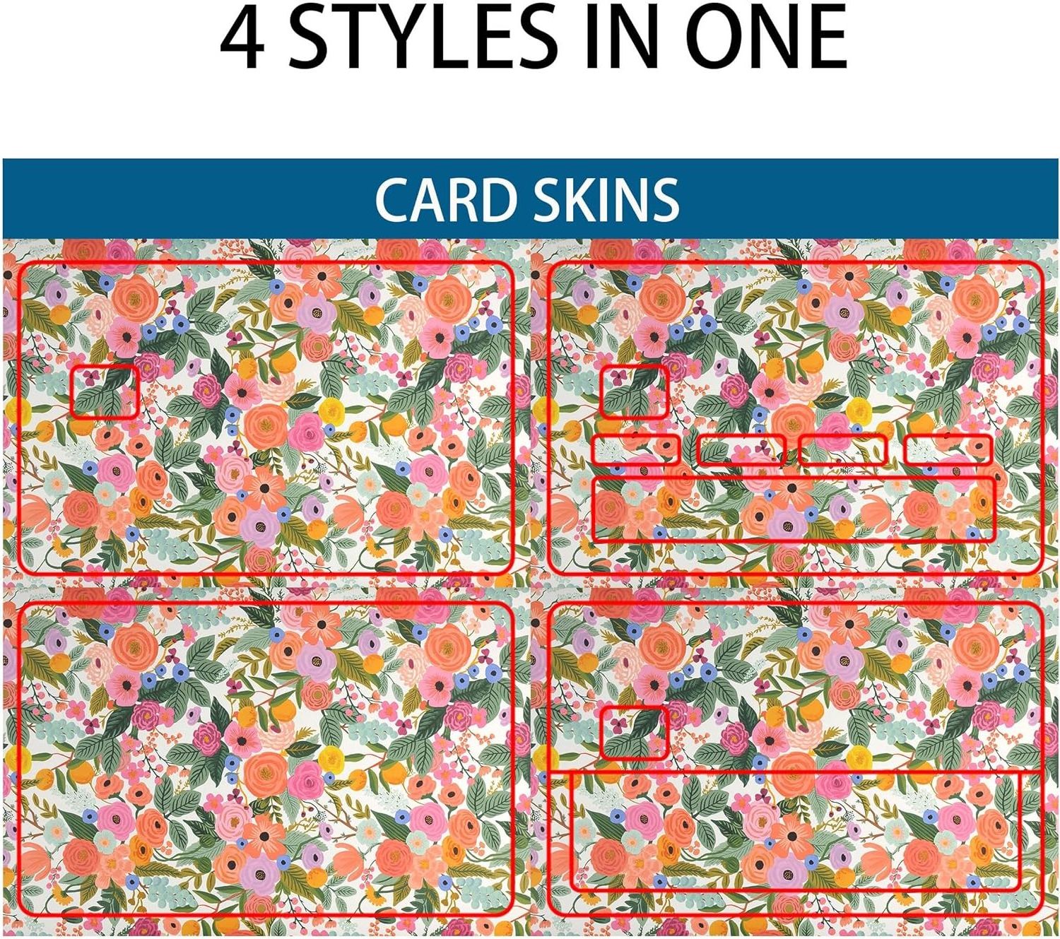 Floral Credit Card Stickers Skin  Slim Waterproof Anti-Wrinkling Removable Vinyl Debit Skin Cover Credit Card Decals