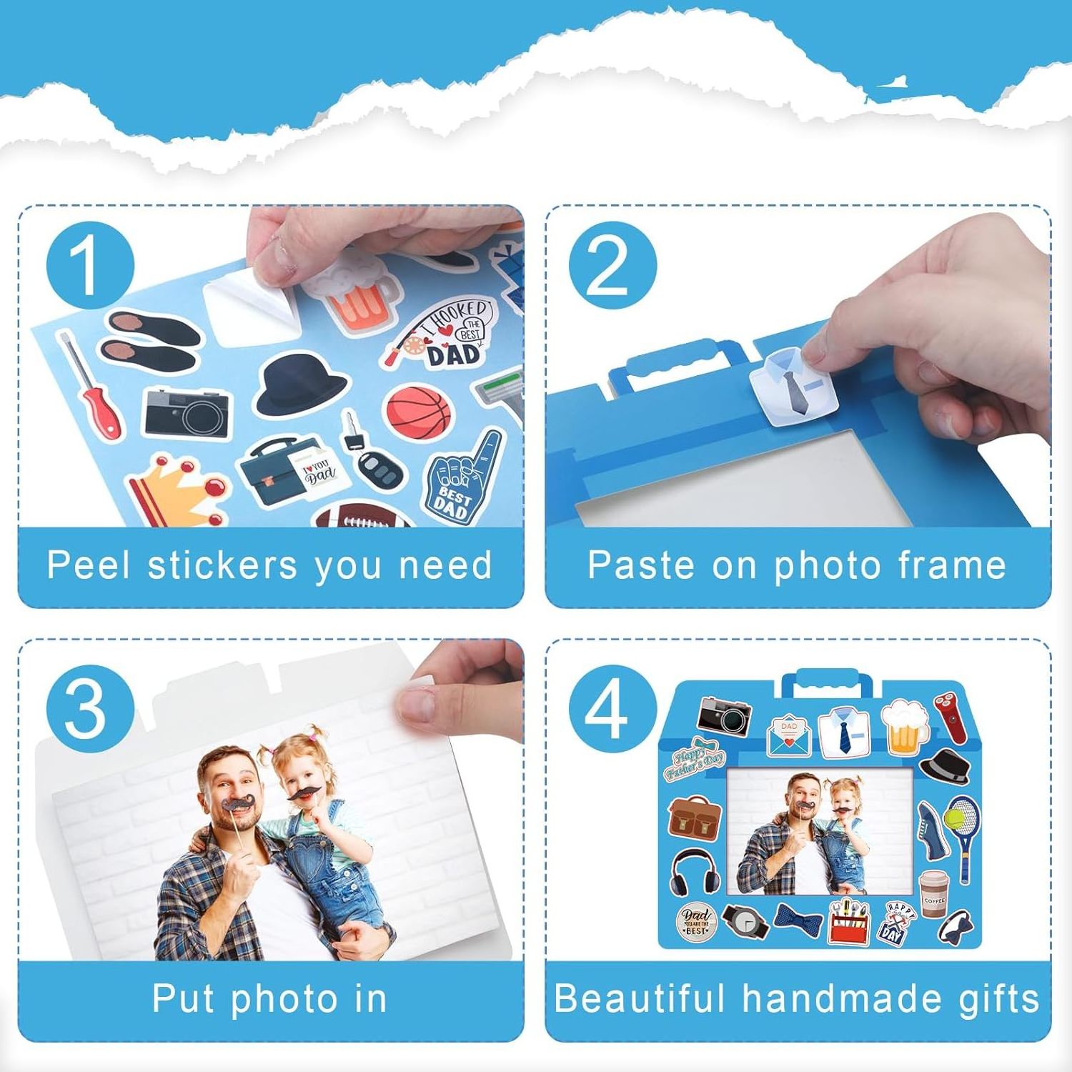 Father's Day Picture Frame Crafts for Kids Father's Day Gifts with Stickers for Classroom Home Kindergarten Party Decorations