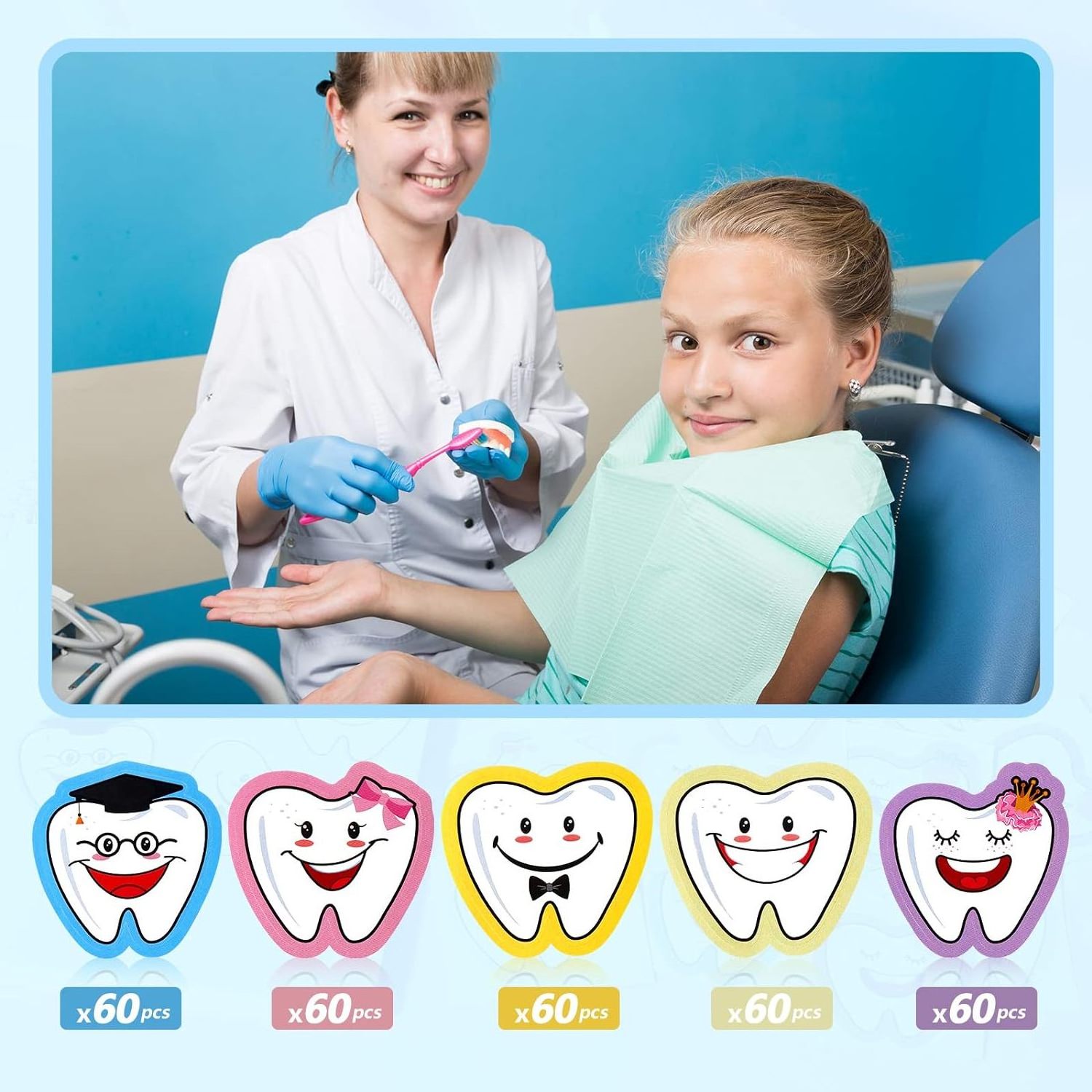 Custom Tooth Shaped Dental Stickers for Kids Classroom Party Prizes Car Office Wall Laptop Windows