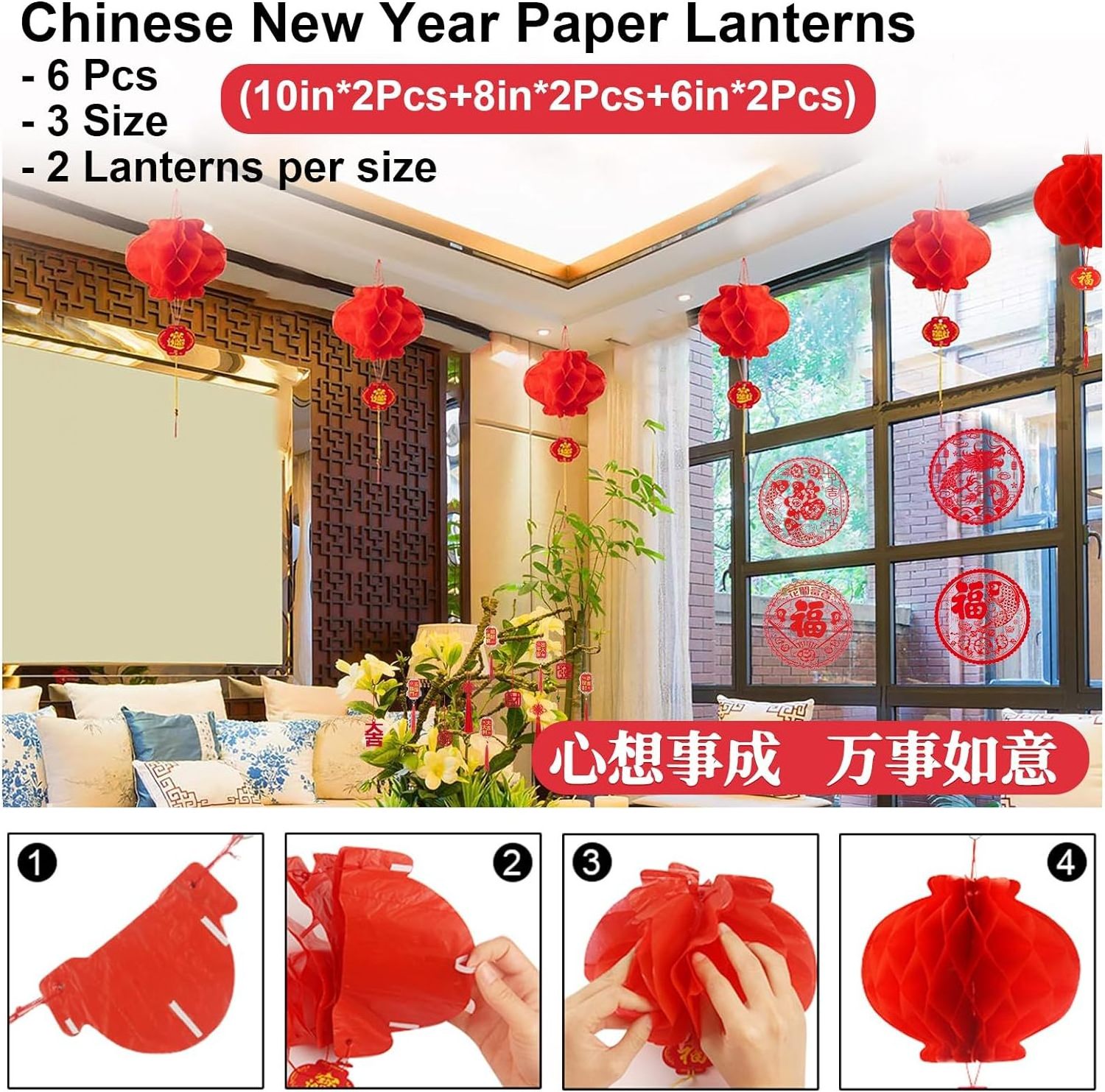 Chinese New Year Window Clings Removable Lunar New Year Stickers Chinese Fu Character Wall Decals for Spring Festival