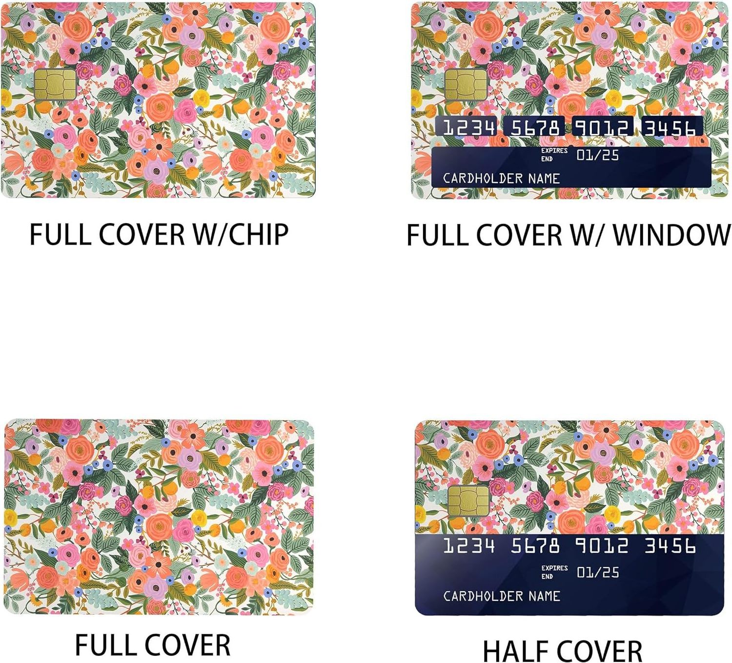 Floral Credit Card Stickers Skin  Slim Waterproof Anti-Wrinkling Removable Vinyl Debit Skin Cover Credit Card Decals