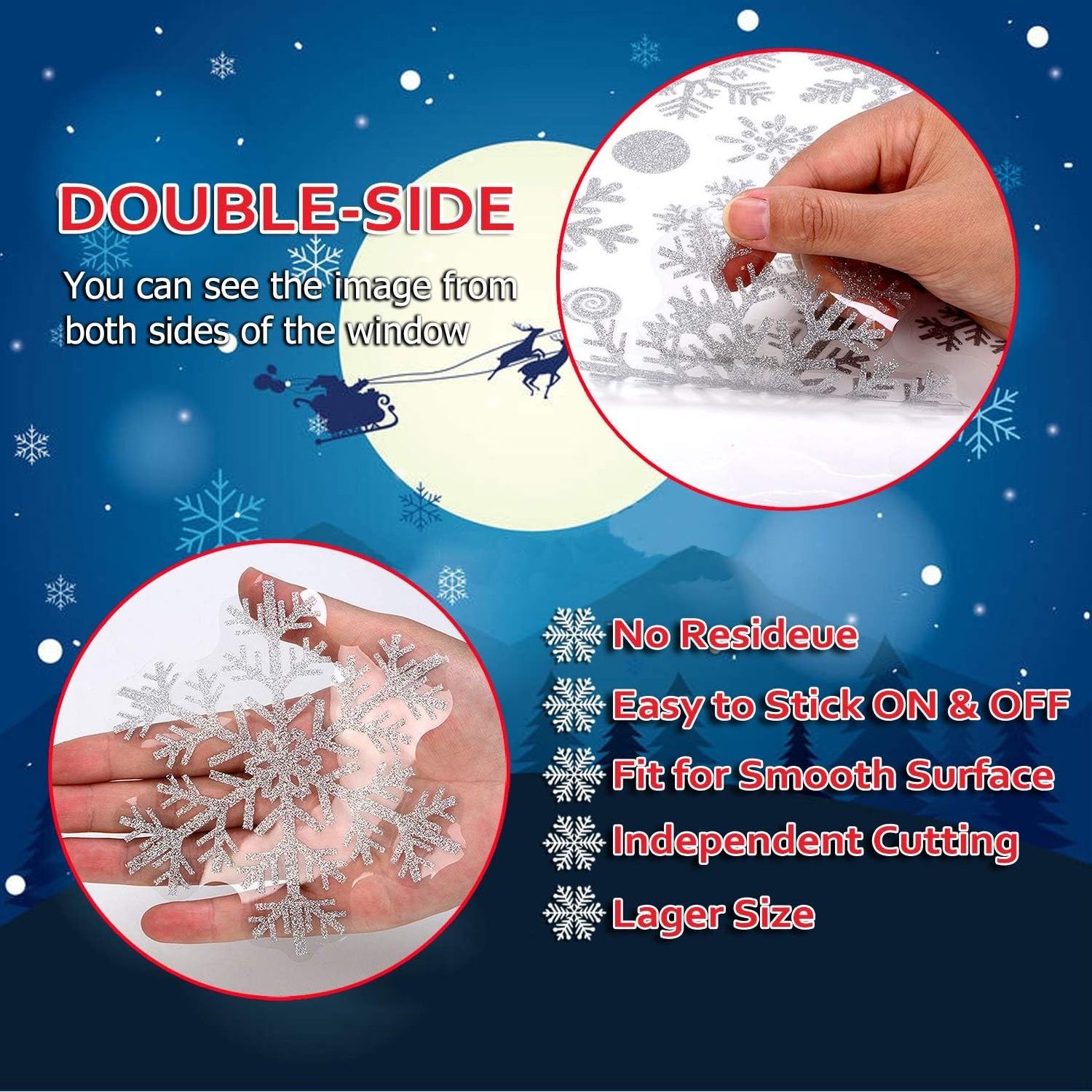 Christmas Window Clings Glitter Snowflake Window Decals for Glass Winter Xmas Navidad Decorations