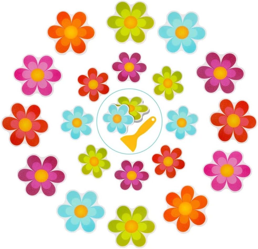 Colorful Non-Slip Adhesive Waterproof Daisy Flowers Stickers for Bathtub Tub Shower Room Floor Stairs Ceramic Tile Anti-Skid