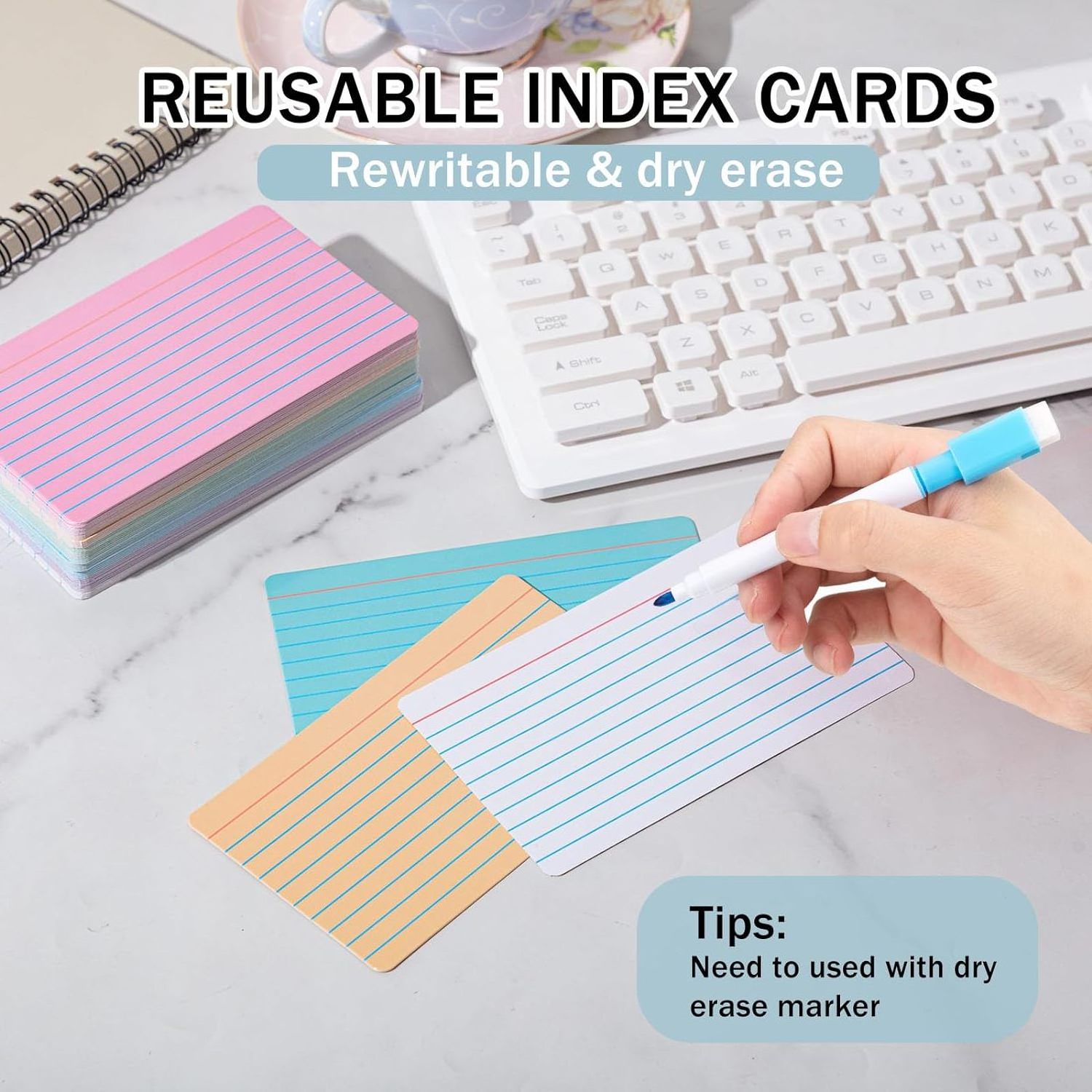 Dry Erase Index Cards Laminated Cards Reusable Dry Erase Note Flash Sheets Game Cards for School Office Home to Do List