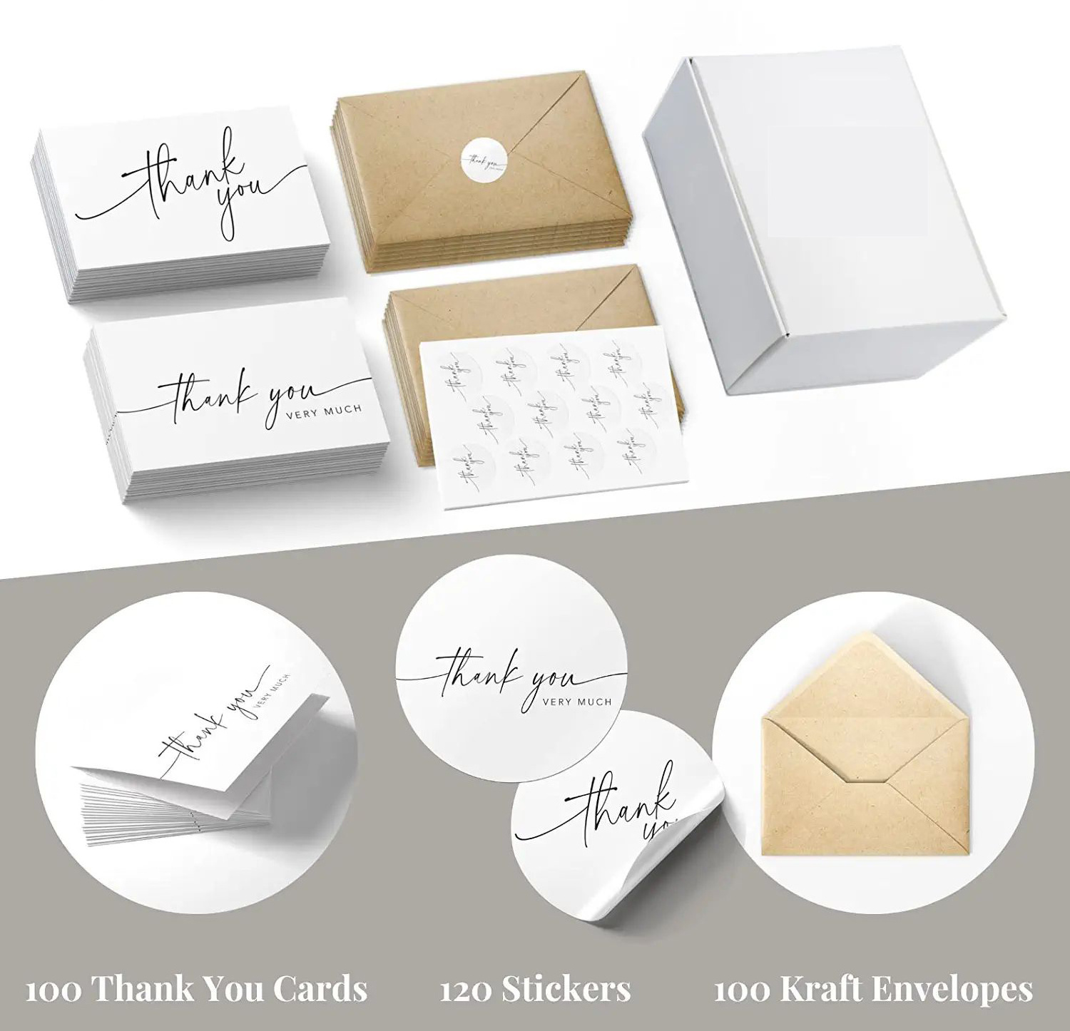 Thank You Cards with Kraft Envelopes and Matching Stickers for Business Baby Shower Wedding Small Business