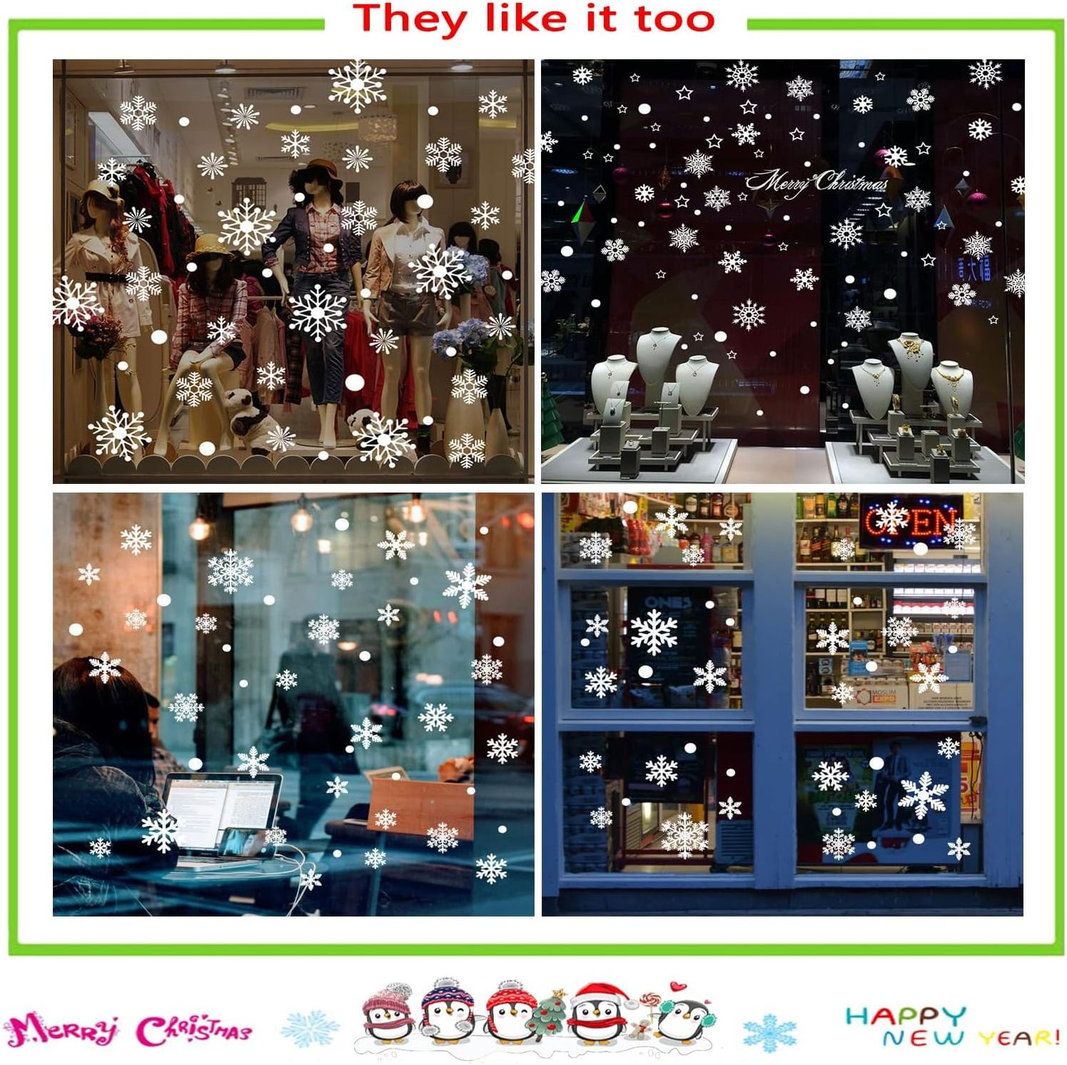 Christmas Window Clings Waterproof Double-Sided Static Decorations Decals Christmas Snowflake Window Stickers for Glass Windows