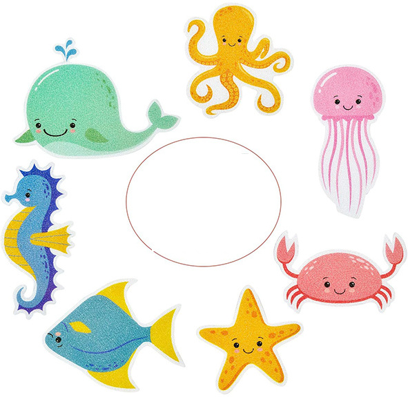 Custom Cute Ocean Animal Bathtub Non Slip Adhesive Stickers Kids Anti Slip Decal Threads for Shower and Bath Tub For Child