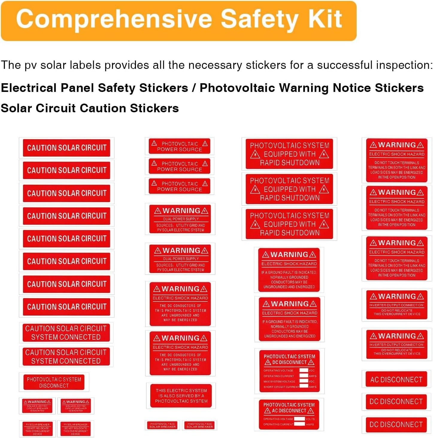 Solar System Safety Warning Labels Electrical Panel Labels Photovoltaic System Labels Fit for Most Residential