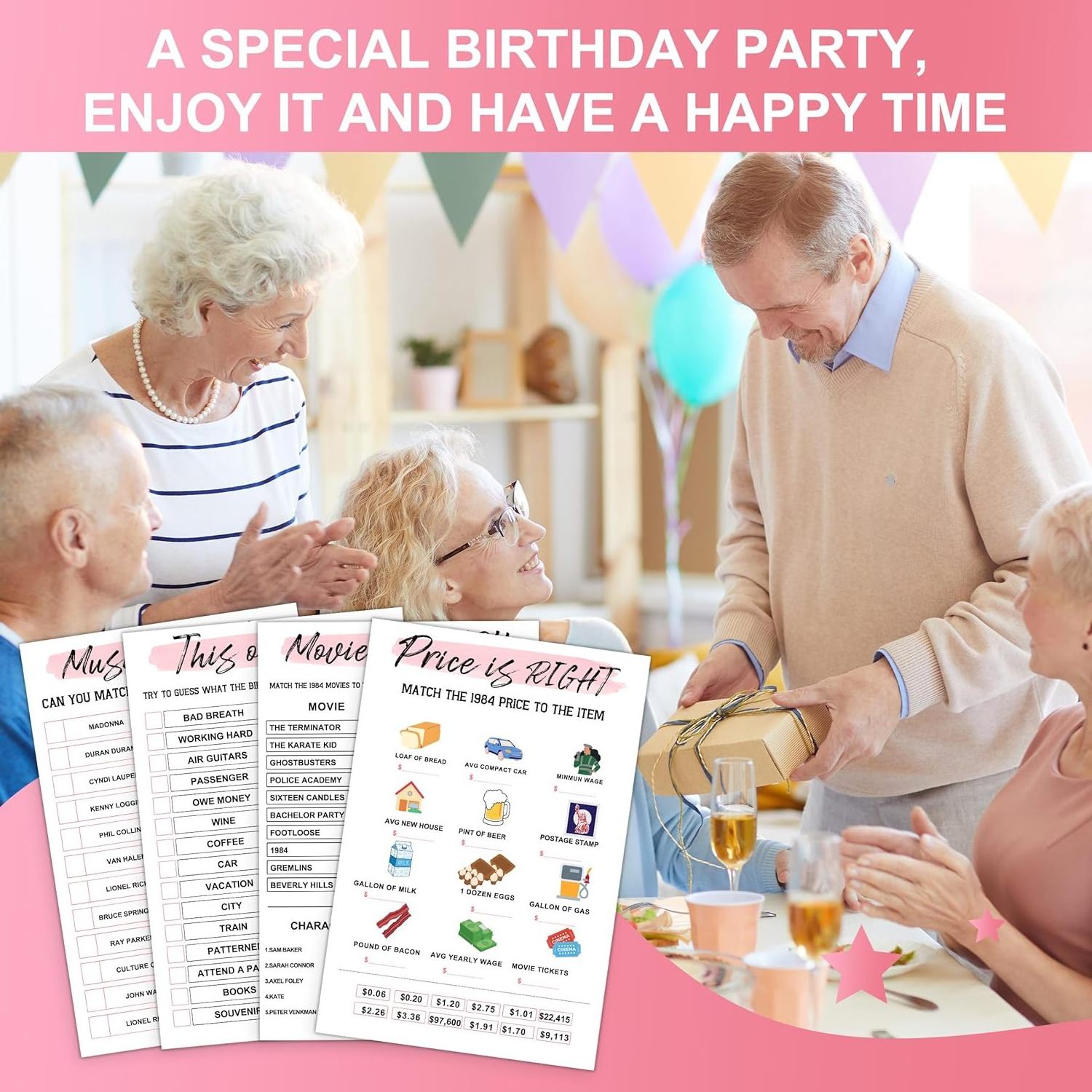 Birthday Party Games Set of 4 Games for 20 Guests 1984 Birthday Party Games Back in 1984 Double Sided Cards Bundle