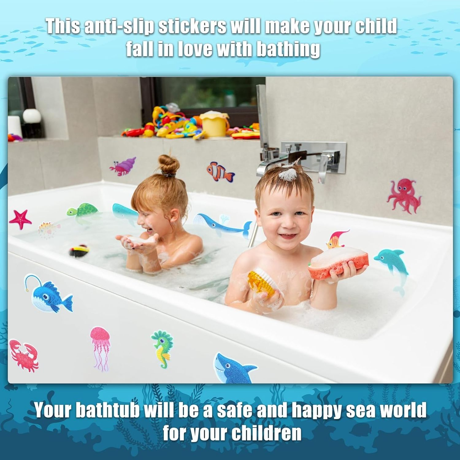 Custom Mixed Ocean Animals Bathtub Non Slip Adhesive Stickers For Kids Anti Slip Decal Threads for Shower and Bath Tub