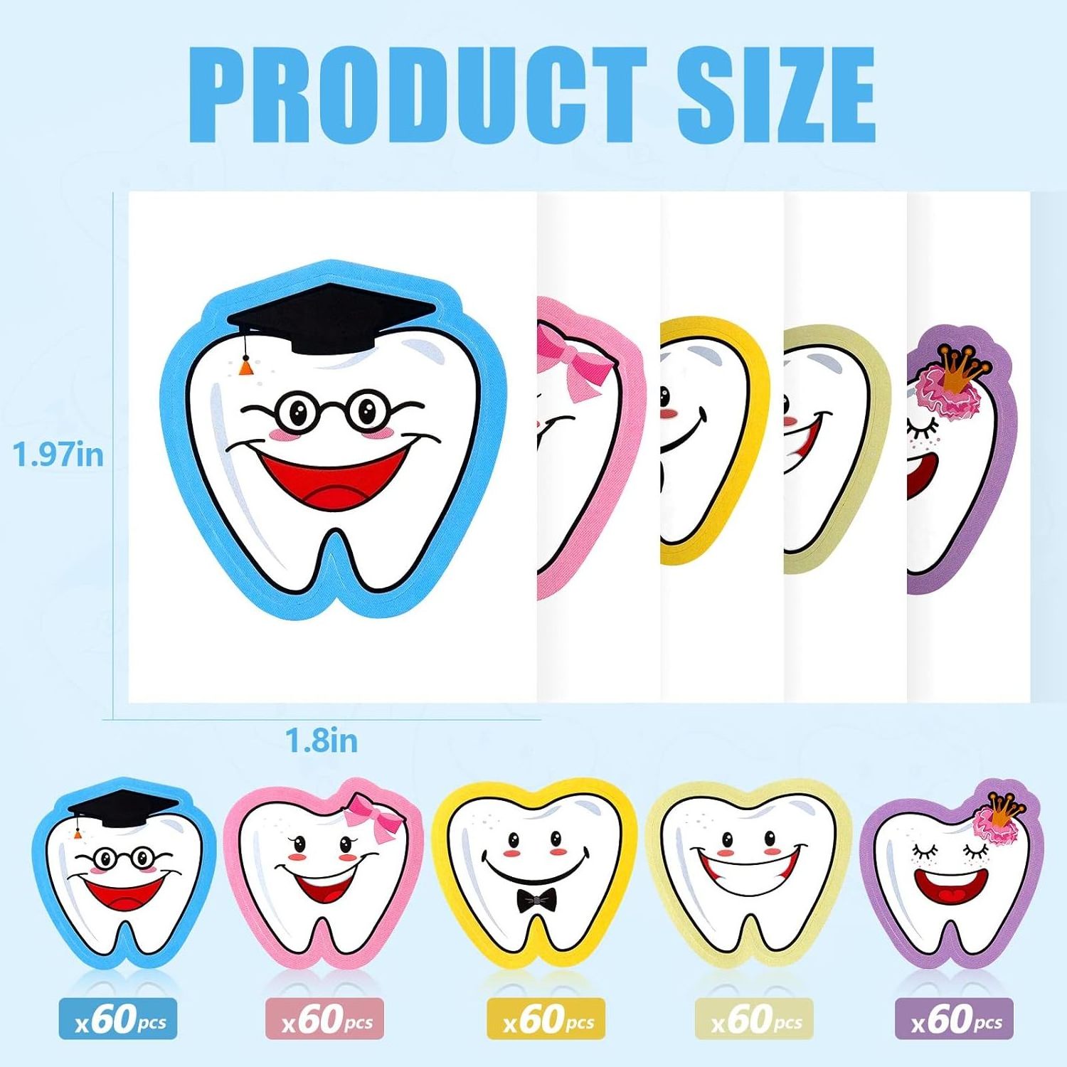 Custom Tooth Shaped Dental Stickers for Kids Classroom Party Prizes Car Office Wall Laptop Windows