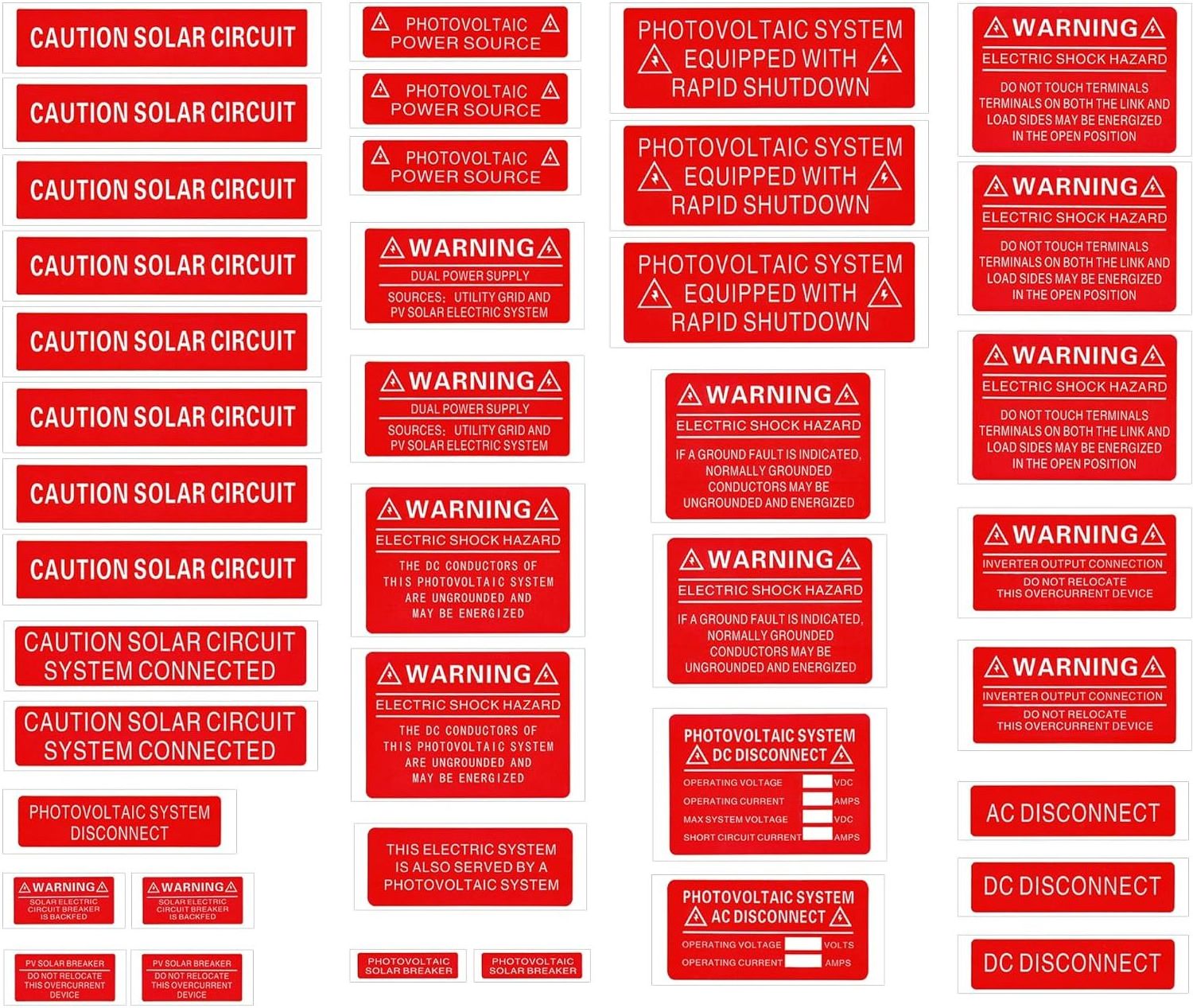 Solar System Safety Warning Labels Electrical Panel Labels Photovoltaic System Labels Fit for Most Residential