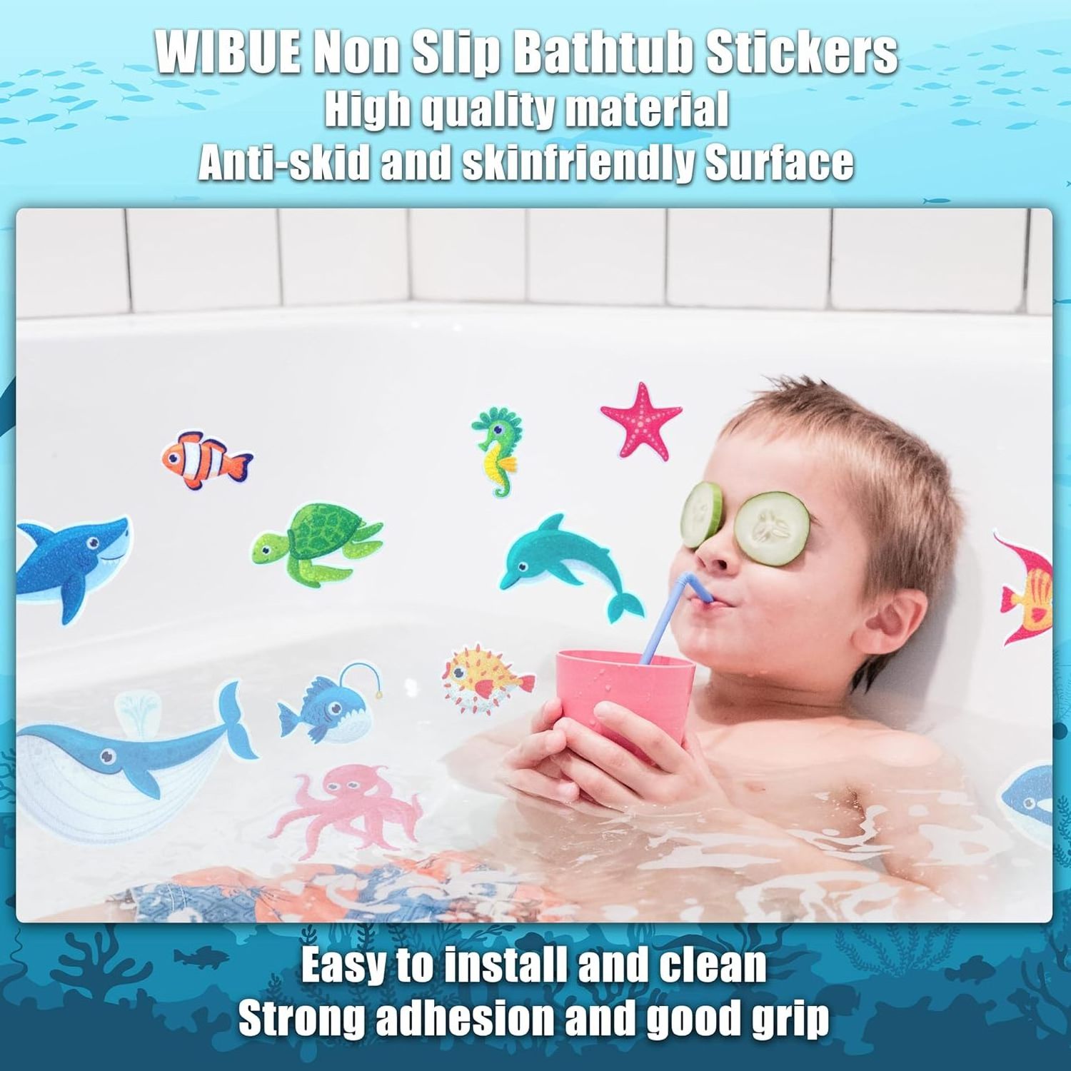 Custom Mixed Ocean Animals Bathtub Non Slip Adhesive Stickers For Kids Anti Slip Decal Threads for Shower and Bath Tub