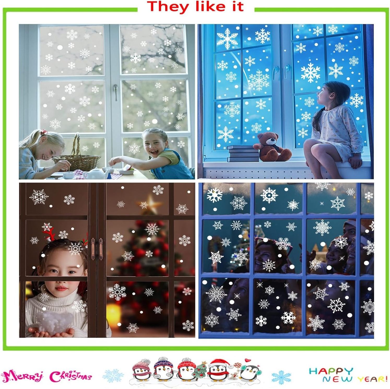 Christmas Window Clings Waterproof Double-Sided Static Decorations Decals Christmas Snowflake Window Stickers for Glass Windows