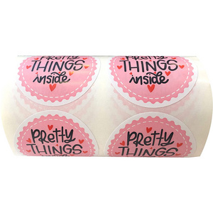 Pretty Things Inside Stickers Christmas Labels - Round Pink Small Business Thank You for Shopping Stickers with Hearts