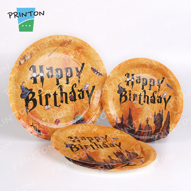 Printon Custom Printing disposable round happy Christmas party paper plates sets for party