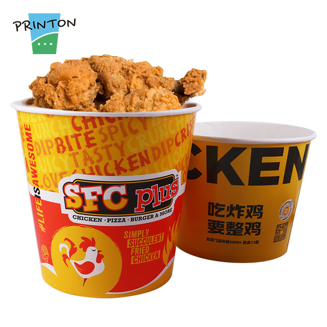 Custom eco friendly 64oz 150oz 170oz take away box disposable logo printed big size kfc paper fried chicken buckets with lid