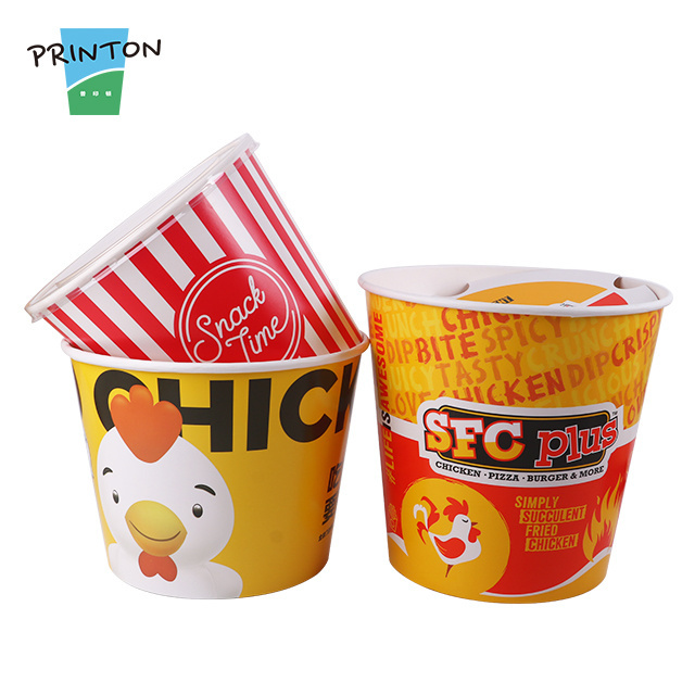 Custom eco friendly 64oz 150oz 170oz take away box disposable logo printed big size kfc paper fried chicken buckets with lid