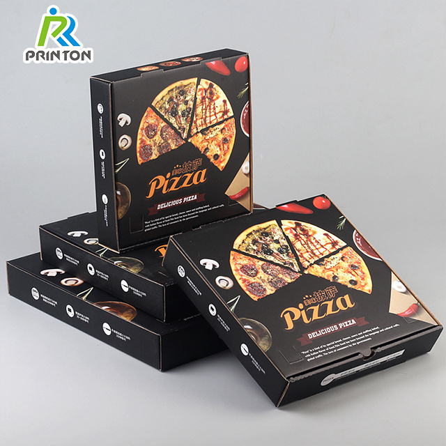 12 inch 16 inch 18 inch Wholesale Custom printed logo round corrugated black cardboard pizza packing box